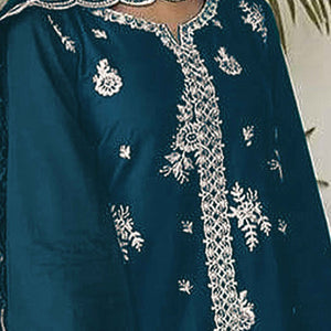 Morpich Blue Floral Embroidery Georgette Semi Stitched Pakistani Suit