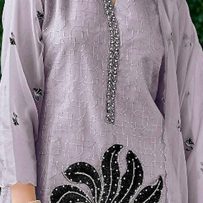 Lavender Floral Sequins Embroidered Organza Semi Stitched Pakistani Suit