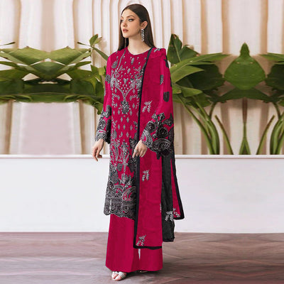 Magenta Embroidered Georgette Pakistani Semi Stitched Dress Material