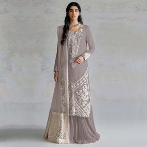 Light Grey Embroidered Georgette Pakistani Dress Material