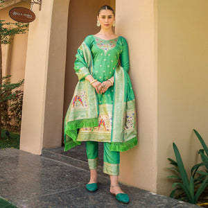 green-floral-woven-banarasi-silk-paithani-dress-material