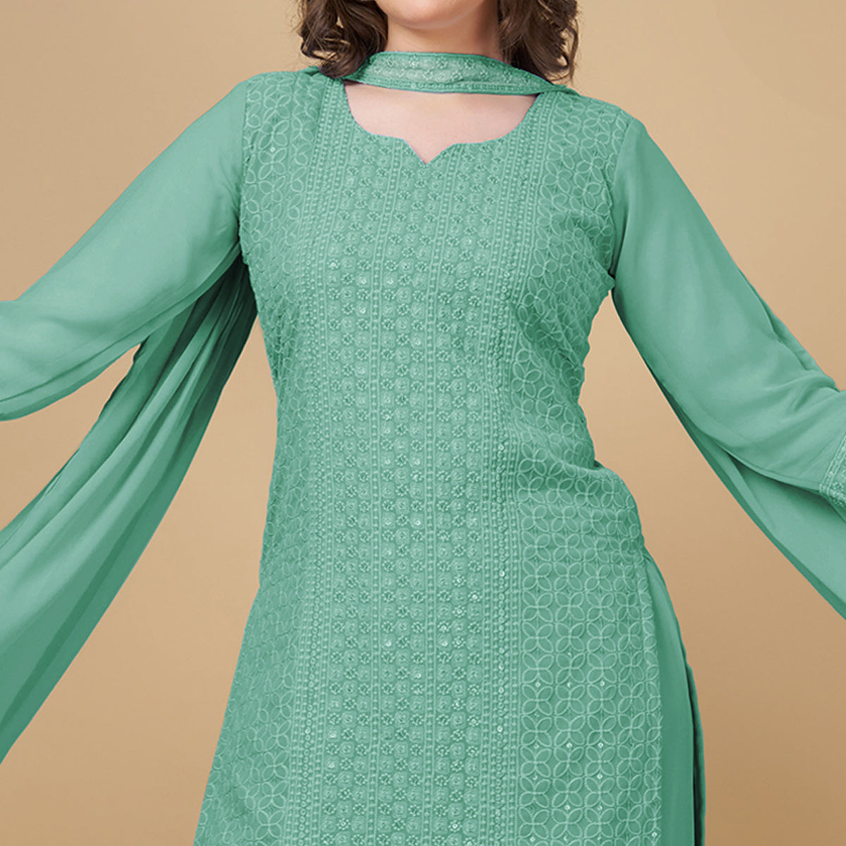 green-embroidered-georgette-kurti-sharara-suit