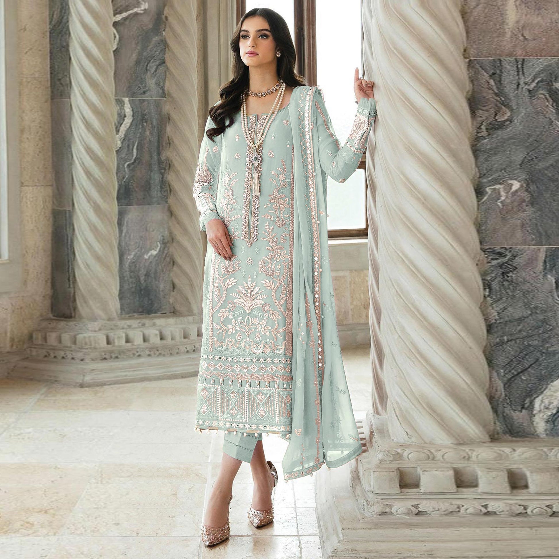 green-floral-sequins-embroidered-georgette-semi-stitched-suit-2