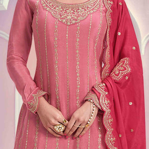 Gajari Pink Sequins Embroidered Chinon Sharara Suit