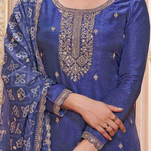 Lavender Embroidered Georgette Semi-Stitched Pakistani Suit