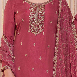 Mauve Embroidered Georgette Semi-Stitched Pakistani Suit
