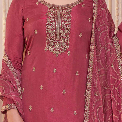 Mauve Embroidered Georgette Semi-Stitched Pakistani Suit