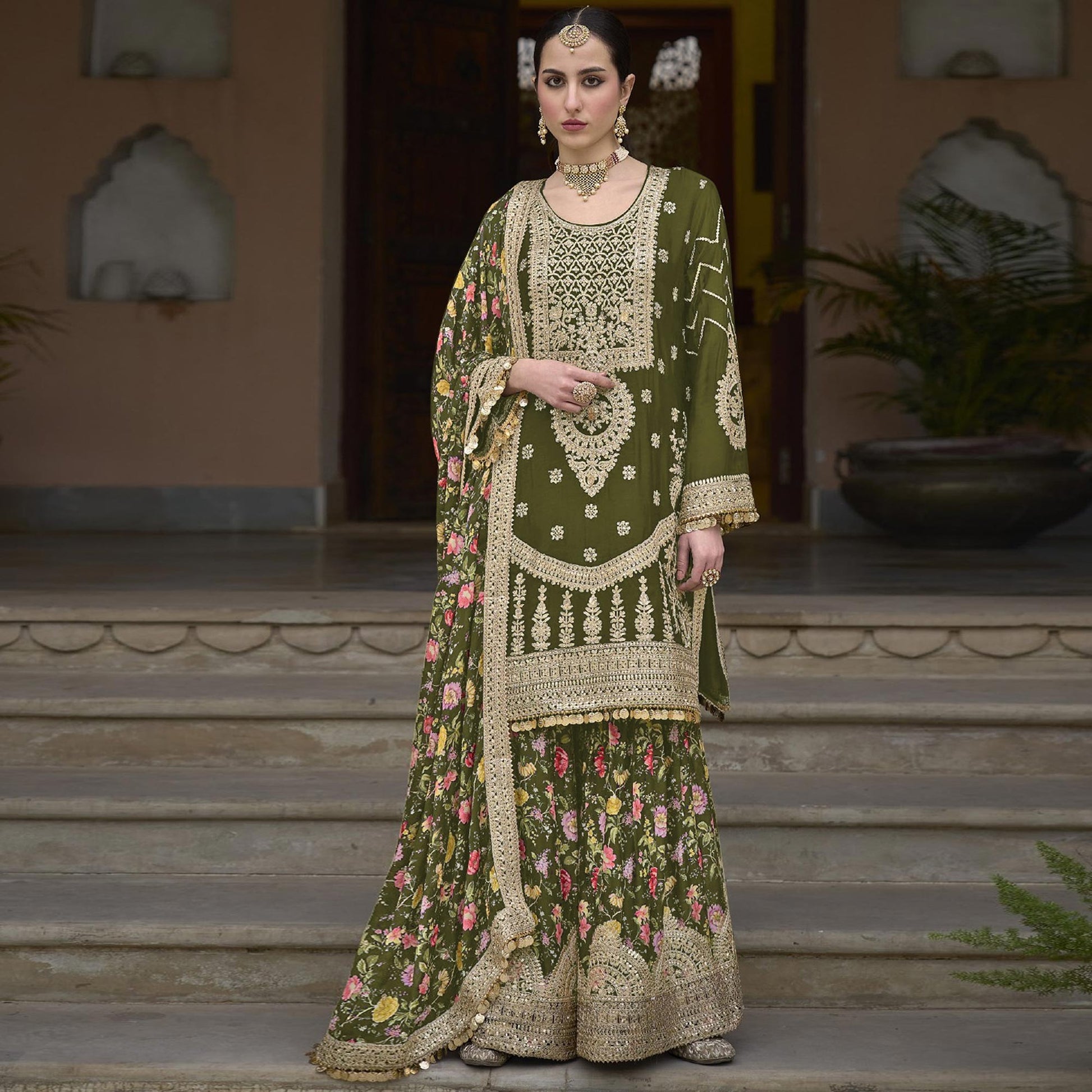 green-floral-sequins-embroidered-chinon-salwar-suit