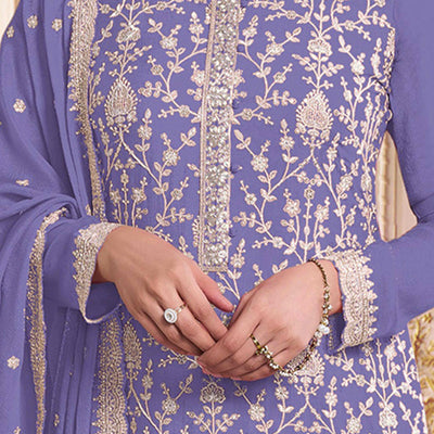 Lavender Floral Sequins Embroidery Georgette Semi Stitched Salwar Suit