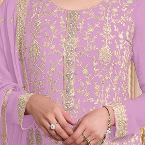 Light Pink Floral Sequins Embroidery Georgette Semi Stitched Salwar Suit