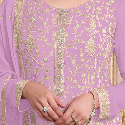 Light Pink Floral Sequins Embroidery Georgette Semi Stitched Salwar Suit