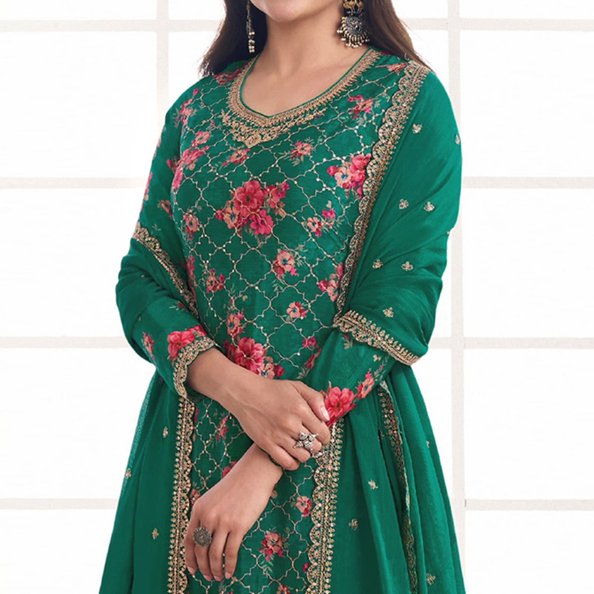 green-embroidered-chinon-semi-stitched-dress-material