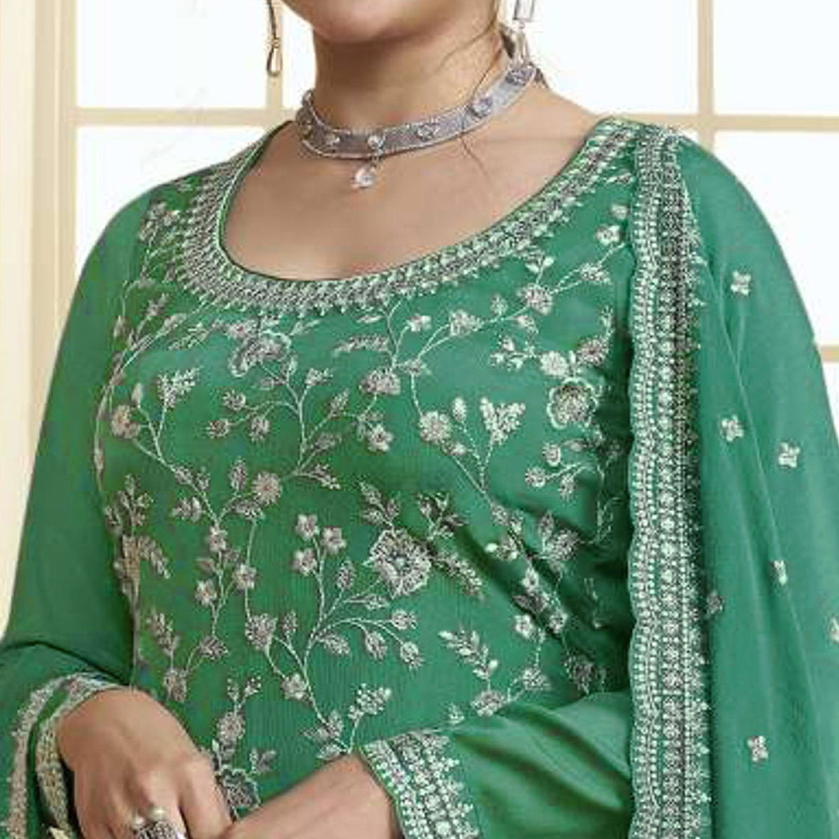 green-floral-embroidered-chinon-semi-stitched-sharara-suit