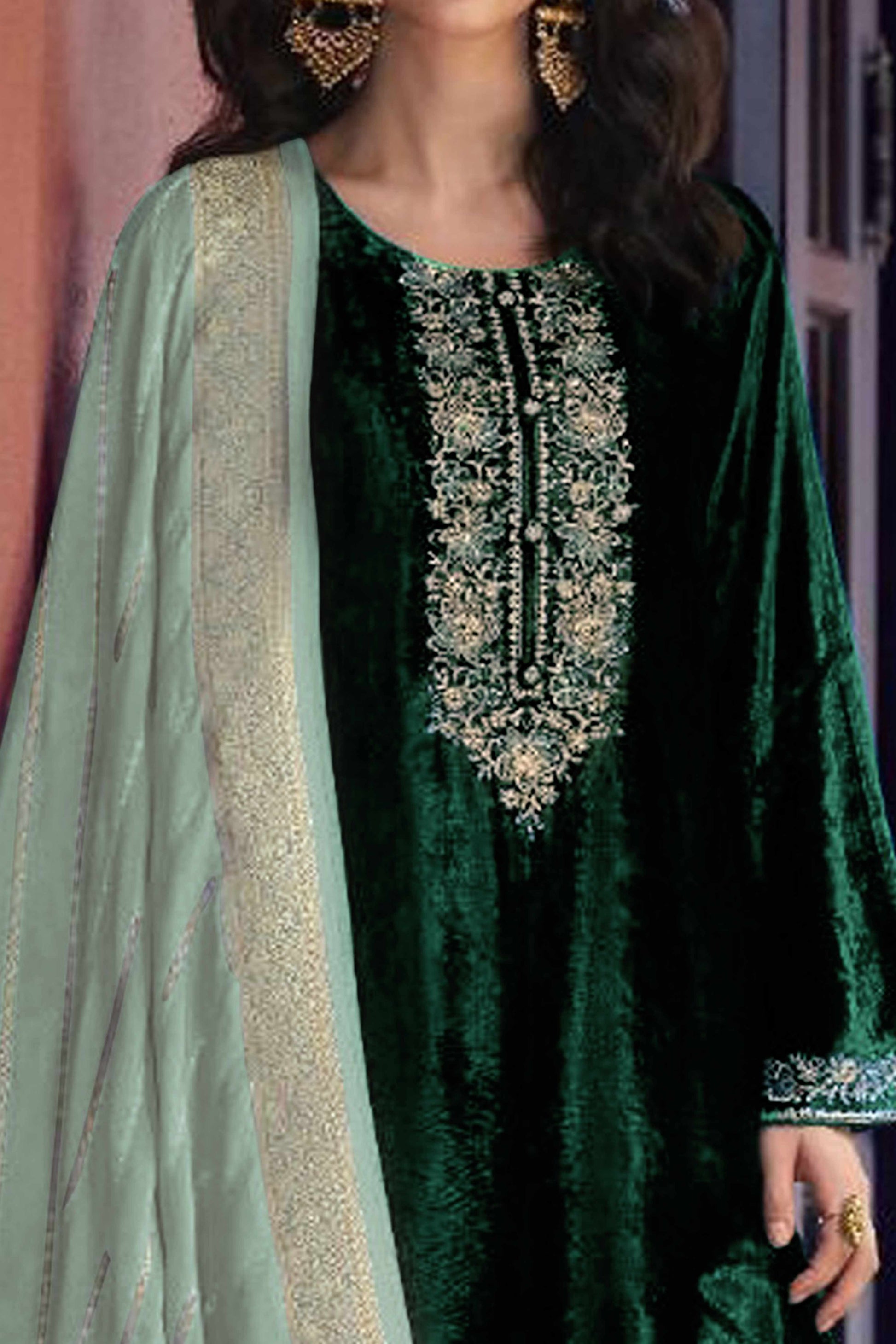 green-embroidered-velvet-semi-stitched-salwar-suit-1