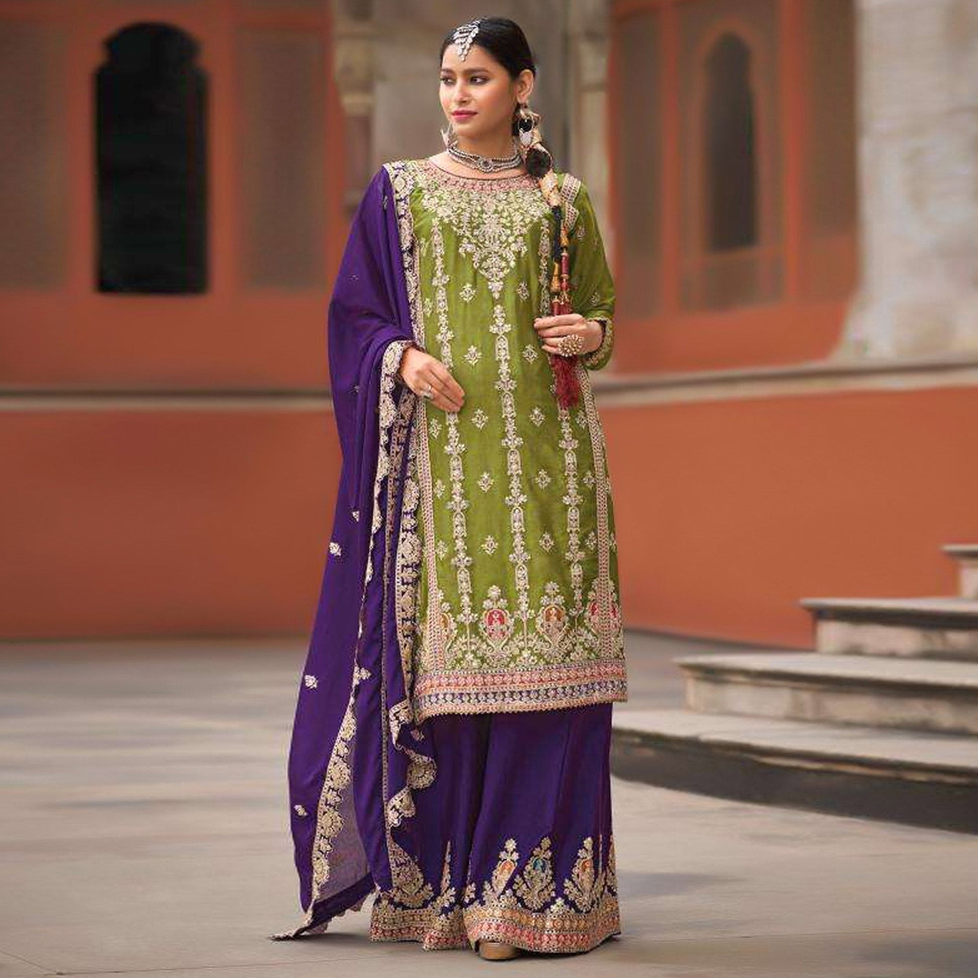 green-floral-sequins-embroidered-chinon-silk-palazzo-suit