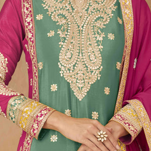 green-embroidered-sequins-work-chinon-semi-stitched-salwar-suit