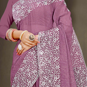 Mauve Floral Embroidery With Stonework Chiffon Shimmer Saree