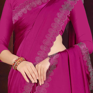Magenta Solid With Swarovski Work Satin Saree