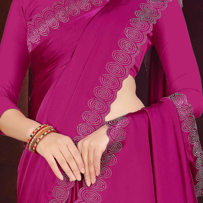 Magenta Solid With Swarovski Work Satin Saree