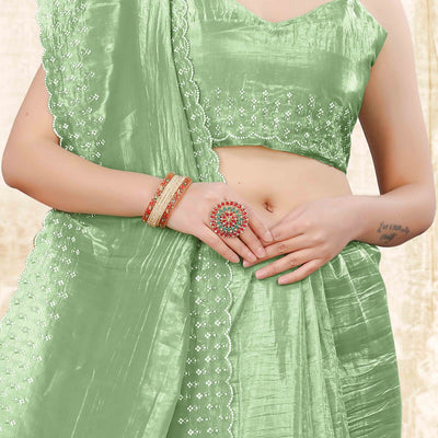 green-zarkan-diamond-work-tissue-gold-crush-saree