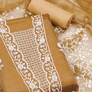 Chikoo Floral Embroidered Organza Dress Material