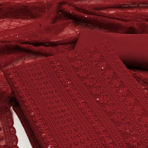 Maroon Lucknowi Embroidered Georgette Dress Material
