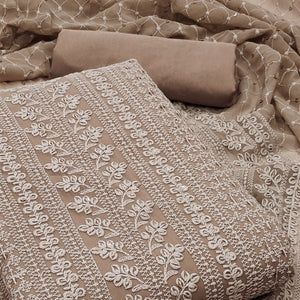 Dusty Brown Lucknowi Embroidered Georgette Dress Material