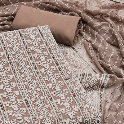 Brown Floral Sequins Embroidered Georgette Dress Material
