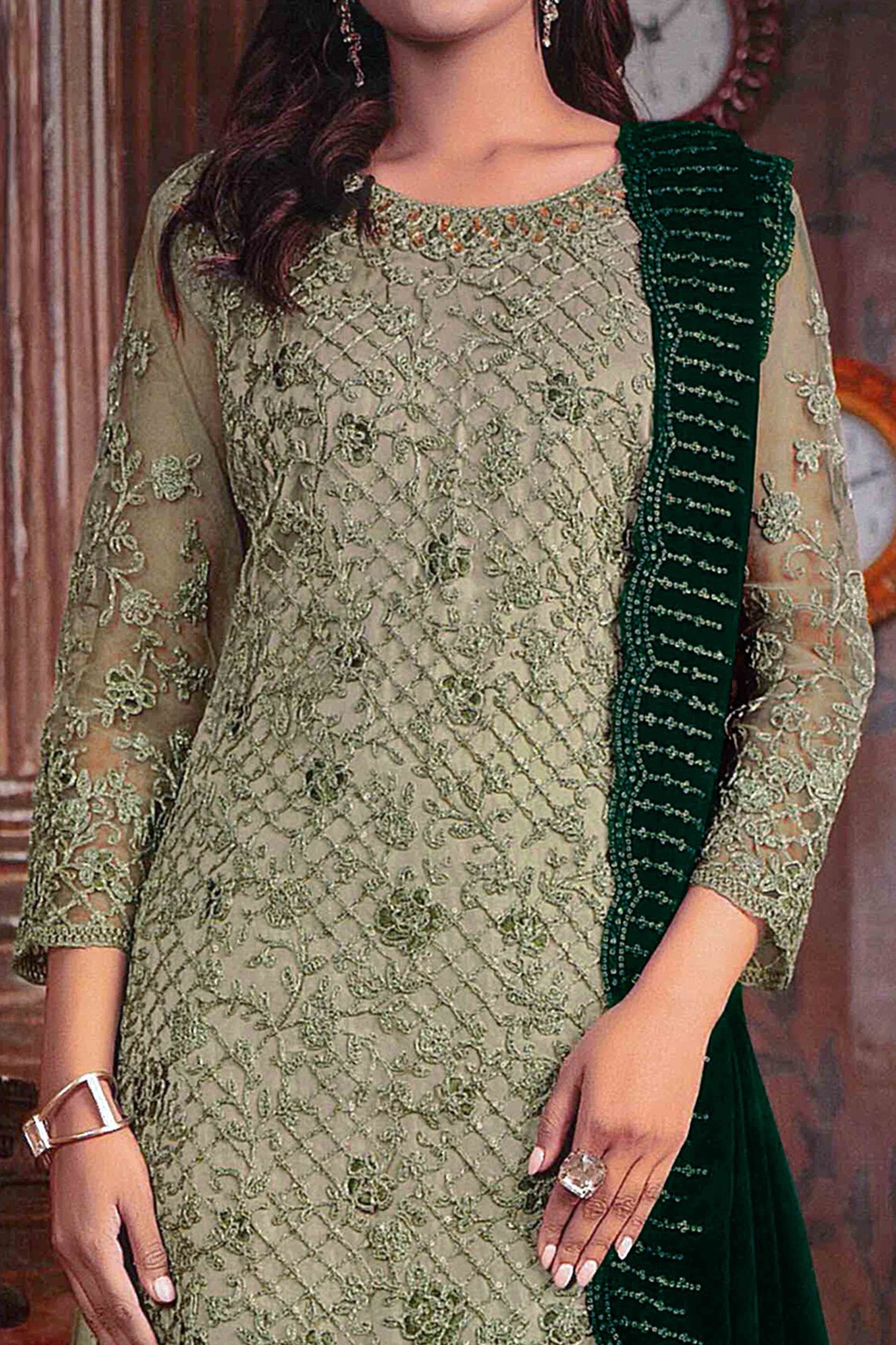 green-floral-sequins-codding-embroidered-net-semi-stitched-suit