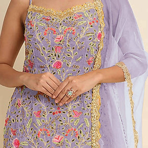 Lavender Floral Sequins Embroidered Georgette Semi Stitched Suit