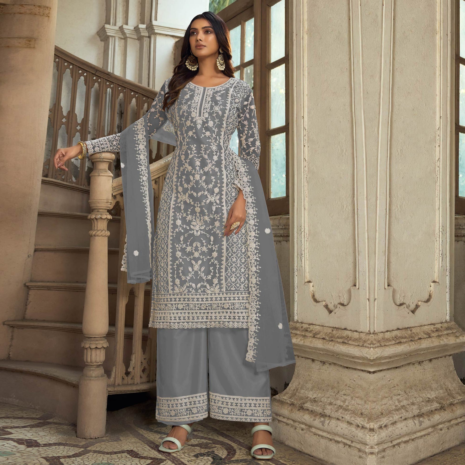 grey-floral-embroidered-net-semi-stitched-suit-1