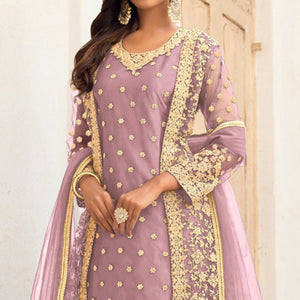Light Pink Floral Embroidered Net Semi Stitched Pakistani Suit