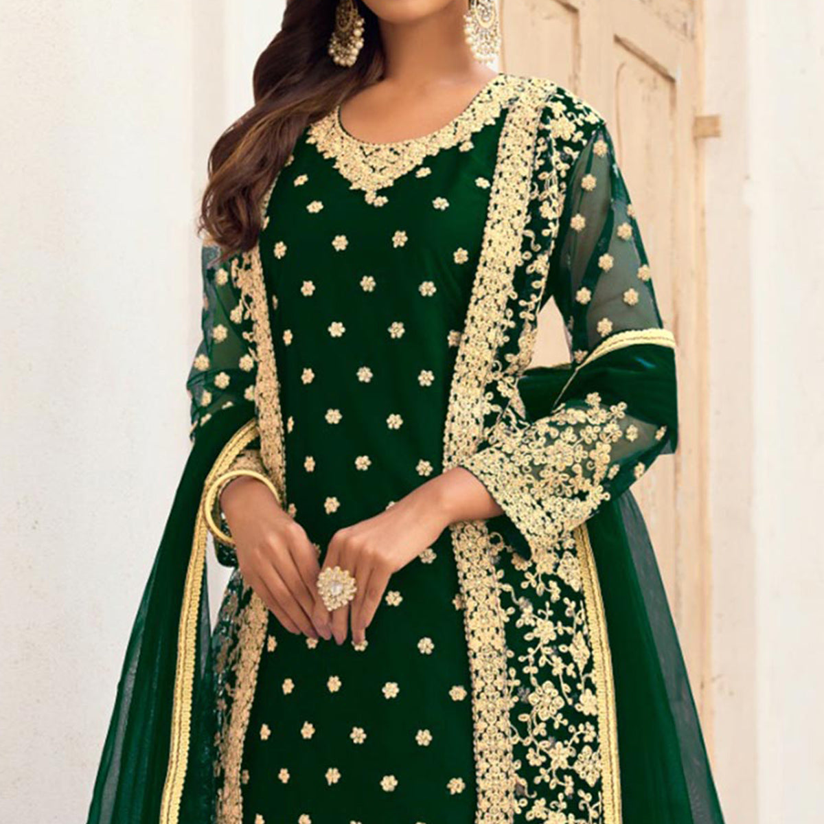 green-floral-embroidered-net-semi-stitched-pakistani-suit