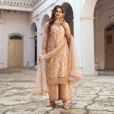Chikoo Floral Embroidered Net Semi Stitched Suit
