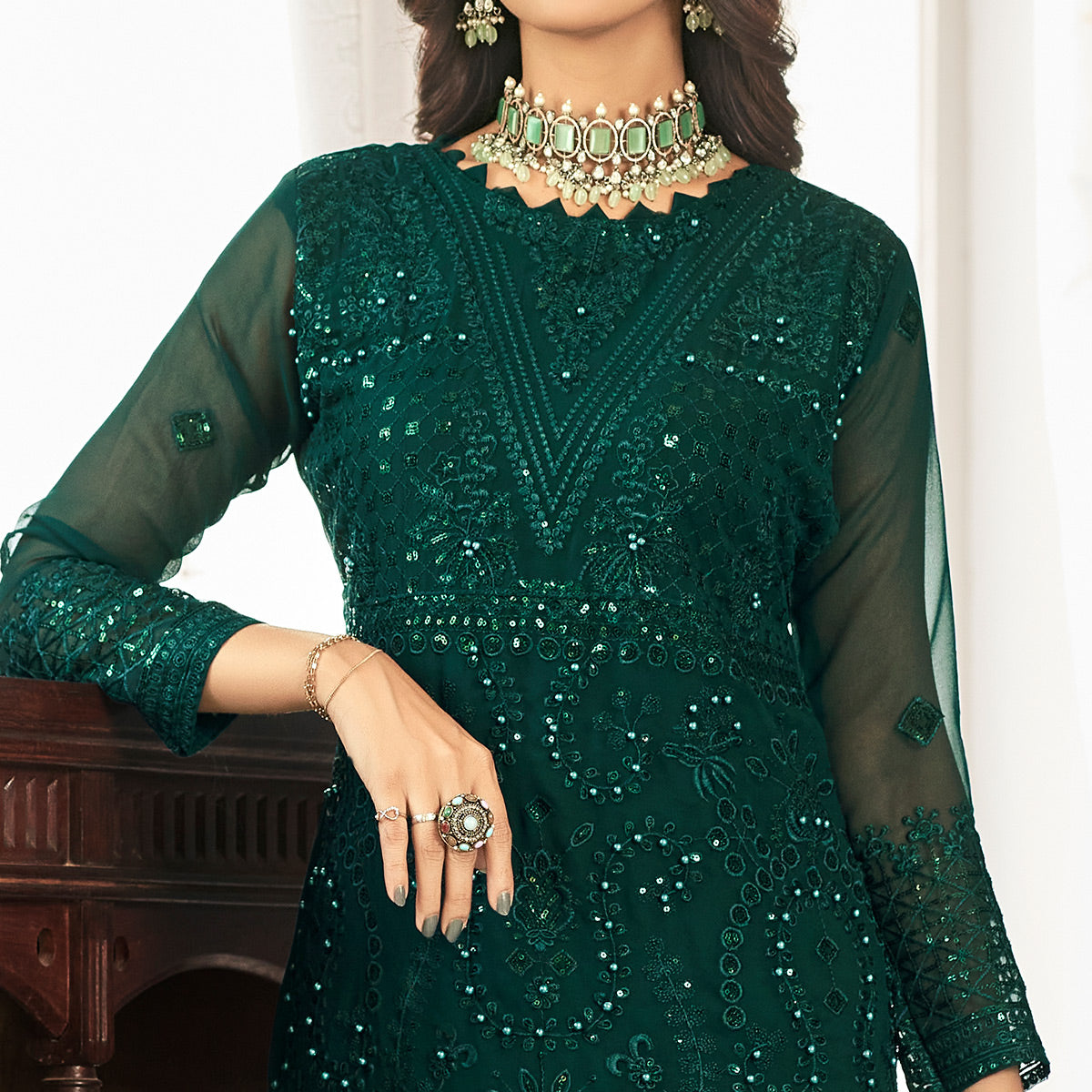 green-floral-sequins-embroidered-georgette-pakistani-suit-1