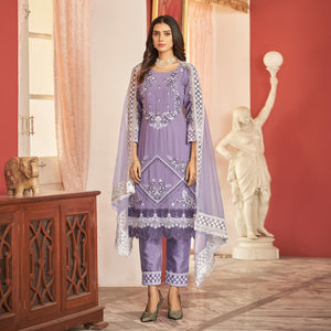 Light Purple Floral Sequins Embroidered Georgette Semi Stitched Pakistani Suit