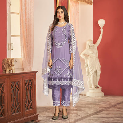 Light Purple Floral Sequins Embroidered Georgette Semi Stitched Pakistani Suit