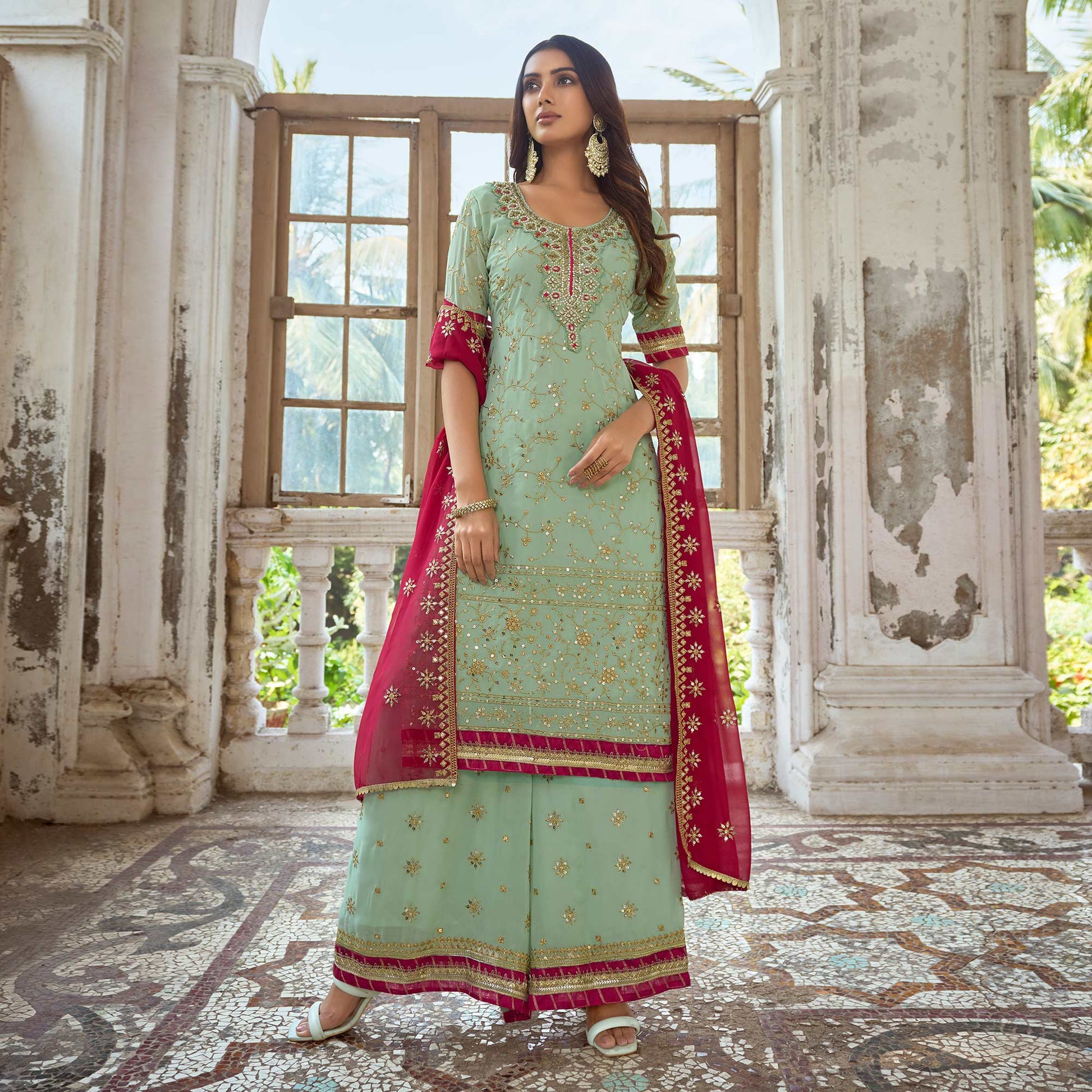green-floral-embroidered-georgette-semi-stitched-suit-3