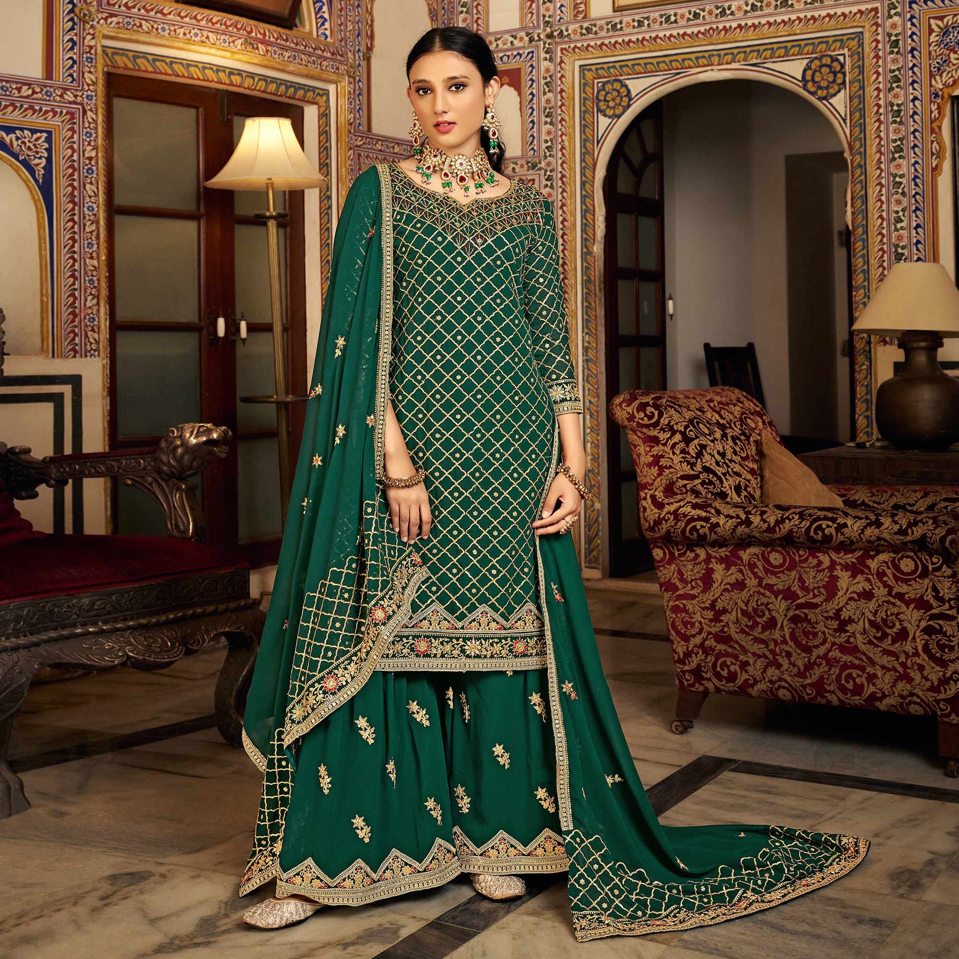 green-sequins-embroidered-chinon-semi-stitched-suit