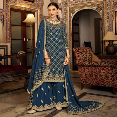 Morpich Sequins Embroidered Chinon Semi Stitched Suit