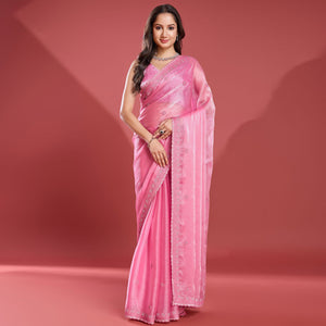 Pink Embroidered Work Tissue Saree