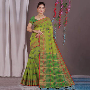 green-floral-woven-cotton-silk-saree-with-tassels-9