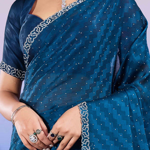 Morpich Diamond Zarkan Handwork Satin Chiffon Saree