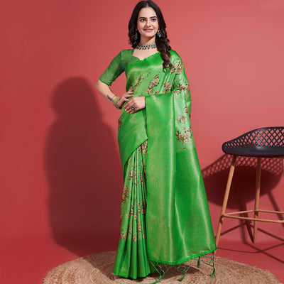 green-floral-digital-printed-with-woven-banarasi-silk-saree