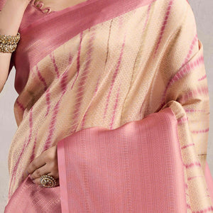 Gajari Pink Woven With Digital Printed Banarasi Silk Saree