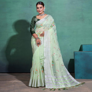 green-gota-patti-embroidered-linen-saree-with-tassels