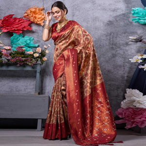 Cream Woven Kanjivaram Silk Saree