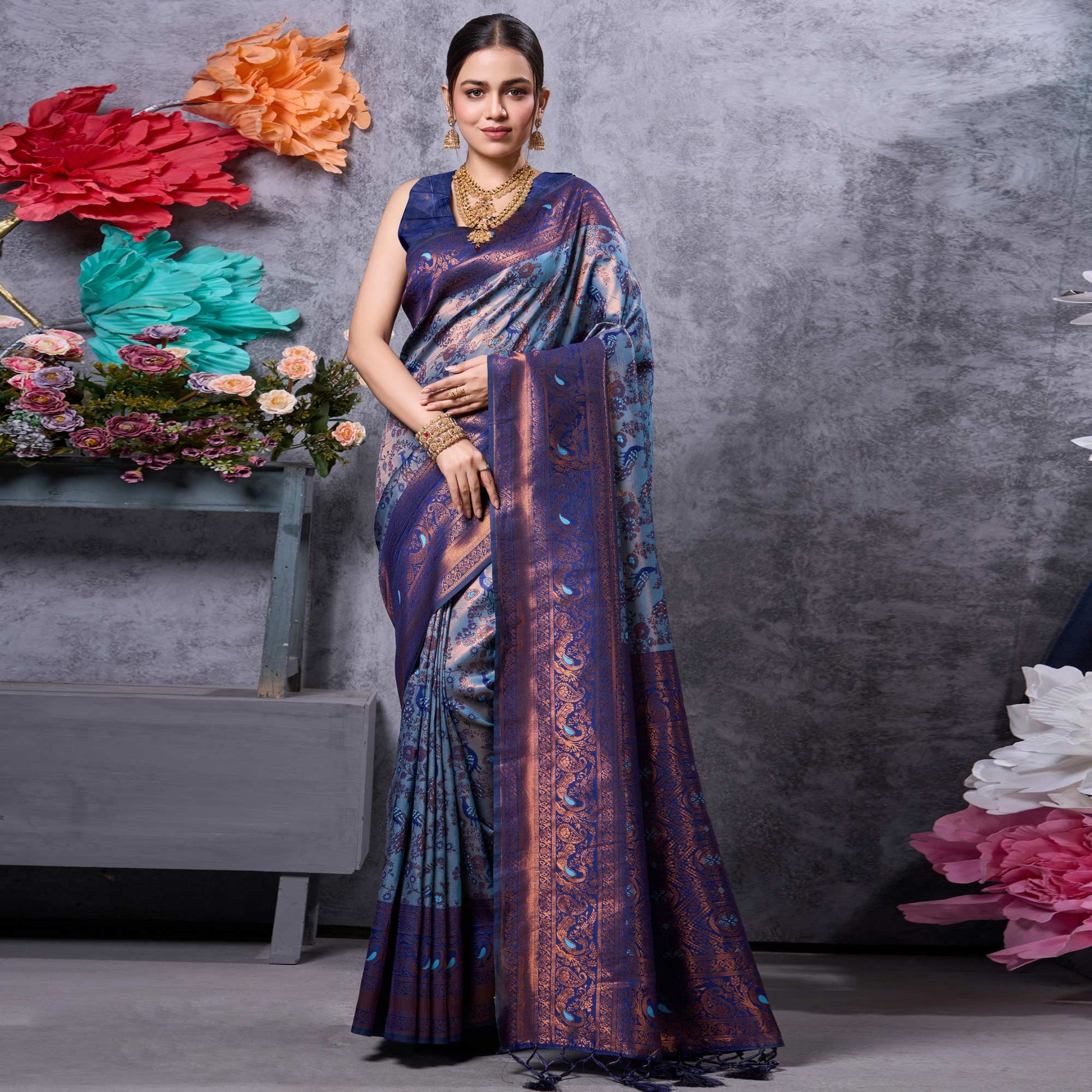 Blue Woven Kanjivaram Silk Saree