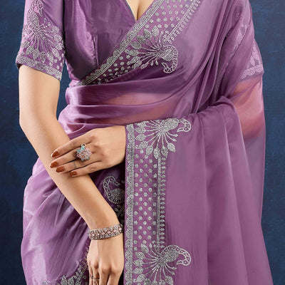 Lavender Zarkan Diamond Work Tissue Silk Saree