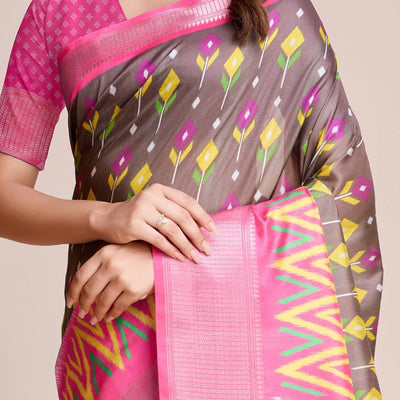 Brown Patola Printed Dola Silk Saree